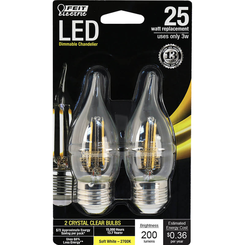 FEIT ELECTRIC CO, Feit Electric Ampoule décorative LED à culot moyen transparent 2.2W 120V 200 lm. 2700K, 1.35 Dia. x 4.3 L in.