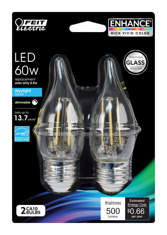 FEIT ELECTRIC CO, Feit Enhance CA10 E26 (moyenne) Ampoule LED lumière du jour 60 Watt Equivalence 2 pk