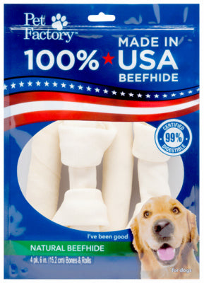 Pet Factory Inc, Friandises pour chien, American Beefhide Rawhide Treat, Medium, 4-Pk.