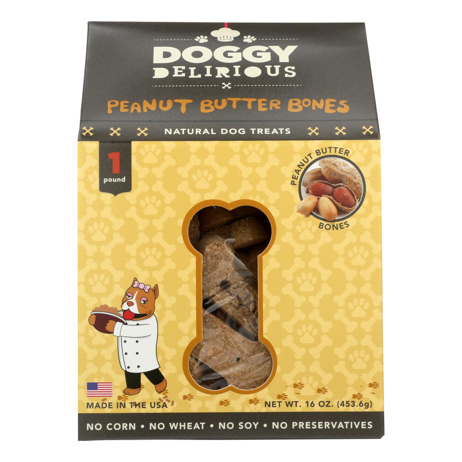 Doggy Delirious, Friandises pour chiens Doggy Delirious - Os au beurre de cacahuète - Lot de 6 - 16 oz (Lot de 6)