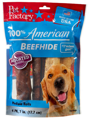 Pet Factory Inc, Friandises pour chiens, rouleaux en peau de bœuf, 4 paquets