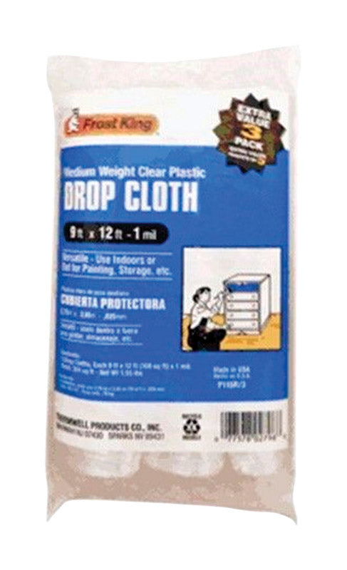 THERMWELL PRODUCTS CO INC, Frost King 9 ft. W X 12 ft. L X 1 mil Plastic Drop Cloth 3 pk