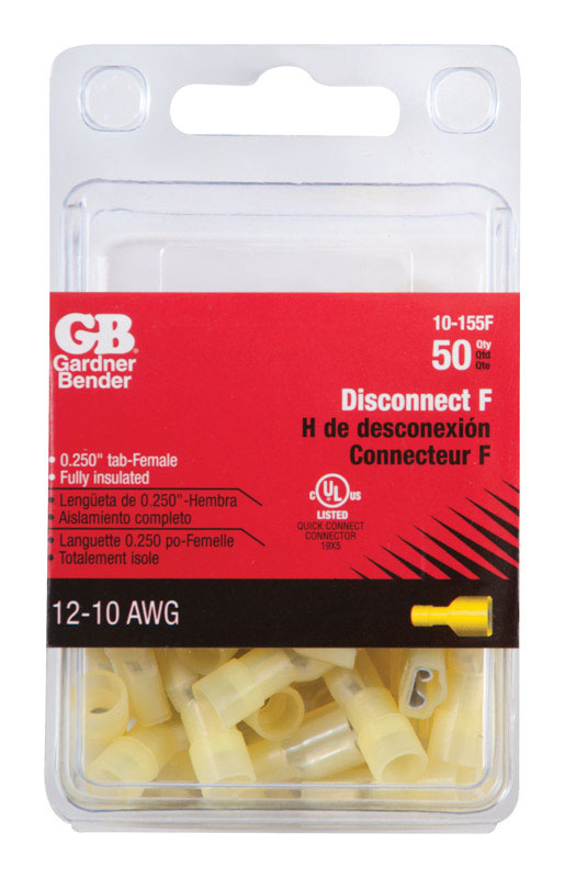 ECM INDUSTRIES, Gardner Bender 12-10 Ga. Déconnexion femelle pour fils isolés Jaune 50 pk