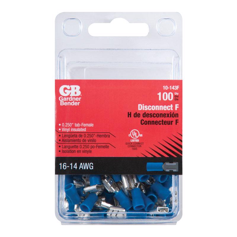 ECM INDUSTRIES, Gardner Bender 16-14 Ga. Déconnexion femelle pour fil isolé Bleu 100 pk