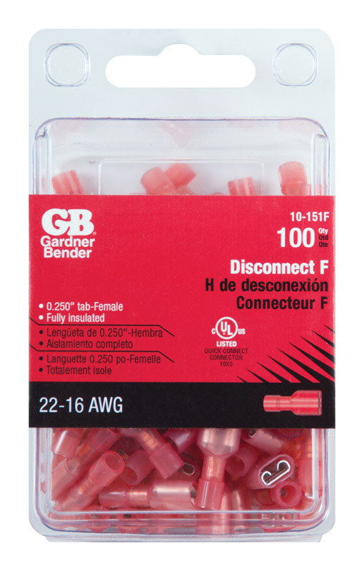 ECM INDUSTRIES, Gardner Bender 22-16 AWG fil isolé femelle déconnecter rouge 100 pk