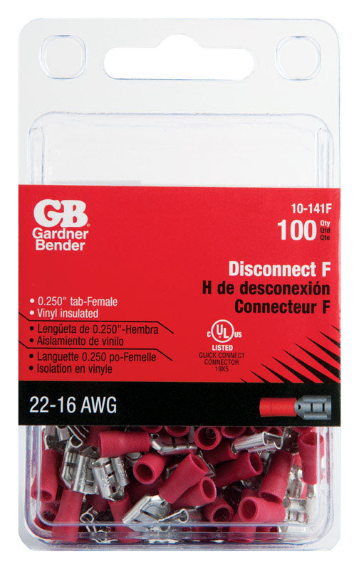 ECM INDUSTRIES, Gardner Bender 22-16 Ga. Fil isolé femelle déconnectable rouge 100 pk