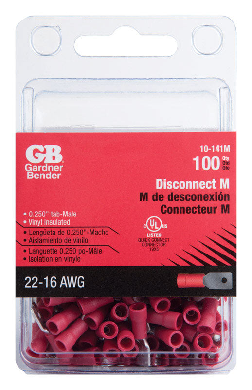 ECM INDUSTRIES, Gardner Bender 22-16 Ga. Insulated Wire Male Disconnect Red 100 pk