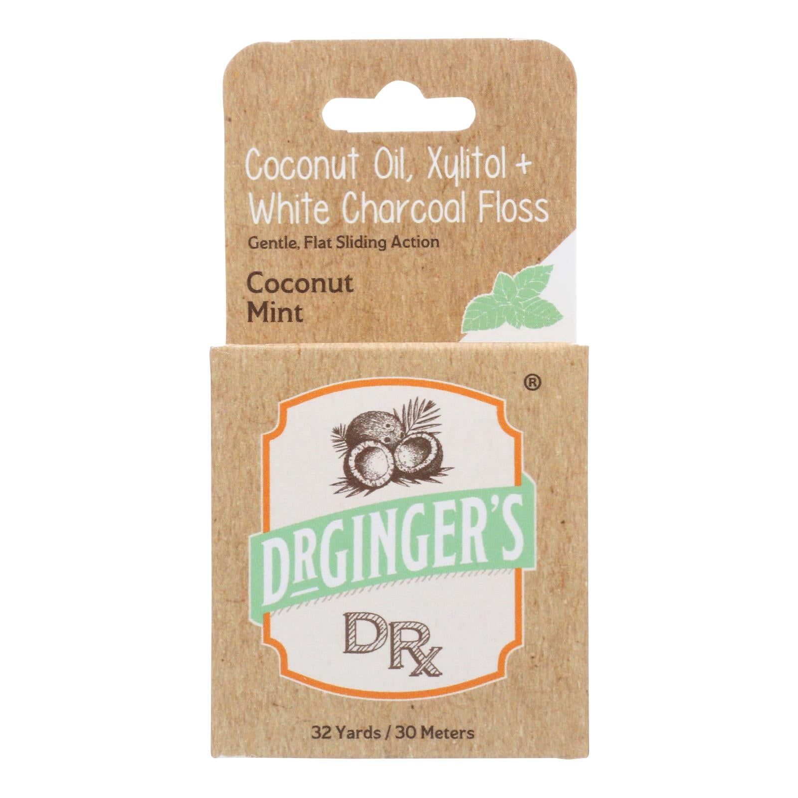 Dr. Ginger'S, Ginger's - Fil dentaire plat au charbon blanc, au xylitol et à l'huile de noix de coco - 32 verges