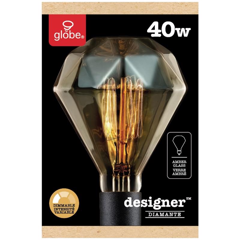 GLOBE ELECTRIC COMPANY USA INC, Globe Electric Designer Diamante 40 W BR30 Ampoule décorative à incandescence E26 (moyenne) Ambre 1 pk