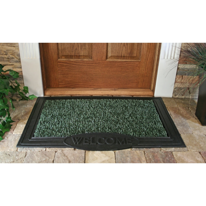 GRASSWORX LLC, GrassWorx Clean Machine 36 in. L X 24 po. W Evergreen Welcome Tapis de porte en polyéthylène/caoutchouc