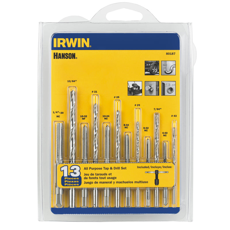 BLACK & DECKER US INC, Irwin Hanson High Speed Steel SAE Drill and Tap Bit Set 13 pc (Jeu d'embouts de perçage et de taraudage en acier rapide SAE)