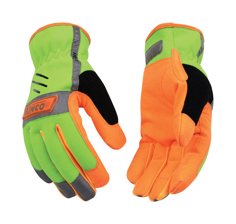 KINCO LLC, Kinco Hommes Extérieur Cuir Synthétique/Terry Cloth Gants Hi-Viz Vert/Orange M 1 pk