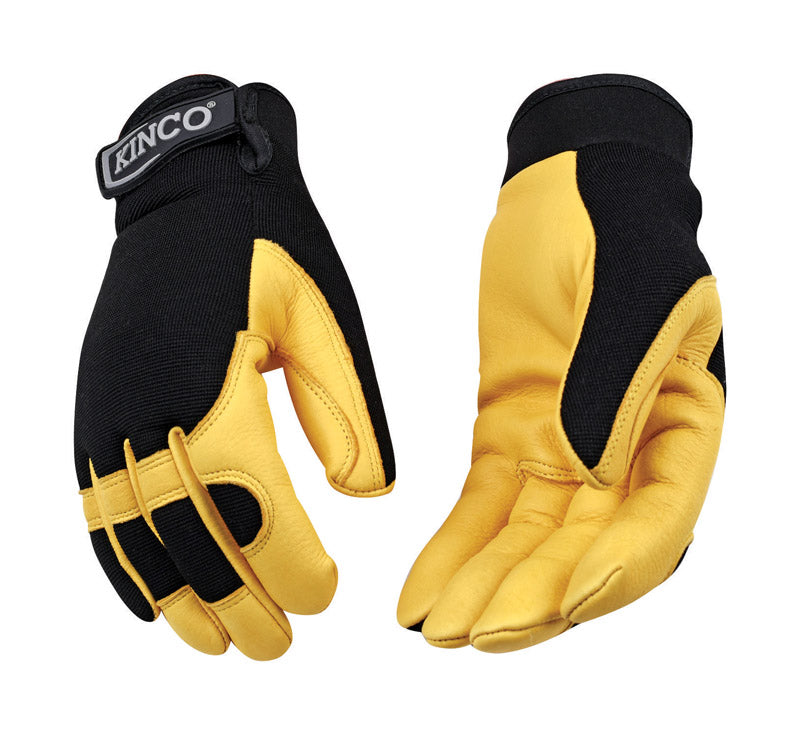 KINCO LLC, Kinco Hommes Intérieur/Extérieur Gants de Conducteur en Cuir Deerskin Noir/Jaune M 1 pk