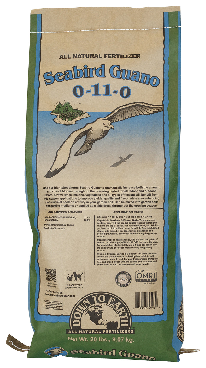 Down To Earth Distributors Inc, Le Bas de la Terre 02539 20 Lb Seabird Guano Engrais tout naturel 0-11-0