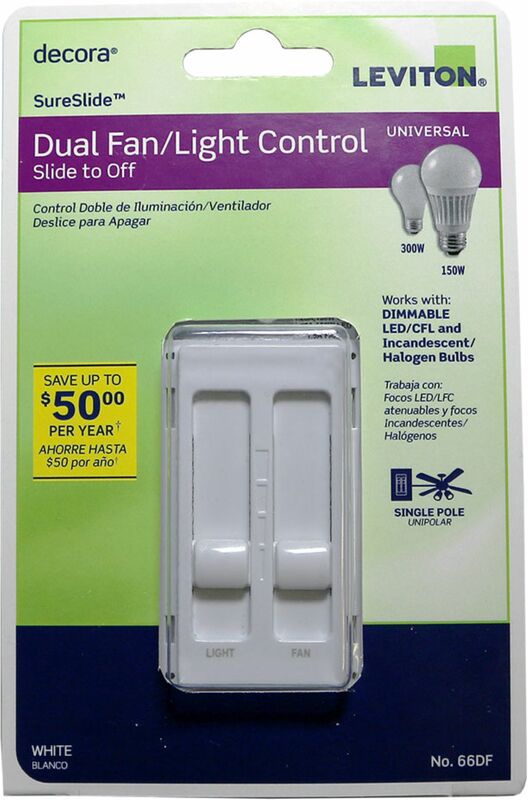 LEVITON MFG CO INC, Leviton Decora SureSlide White Fan/LED Dimmer Slide Switch 1 pk