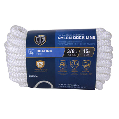 Richelieu America Ltd., Ligne de quai, double diamant tressé, blanc, 3/8-in. x 15-Ft.