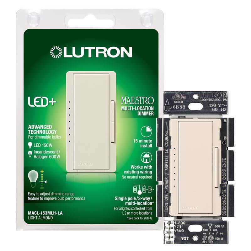 LUTRON ELECTRONICS CO, Lutron Maestro Light Almond 150 W 3-Way Dimmer Switch 1 pk