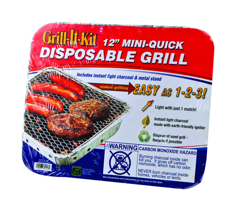 AKERVE INDUSTRIES LLC, Marsh Allen 12 in. Grill-It-Kit Charcoal Grill jetable Argent