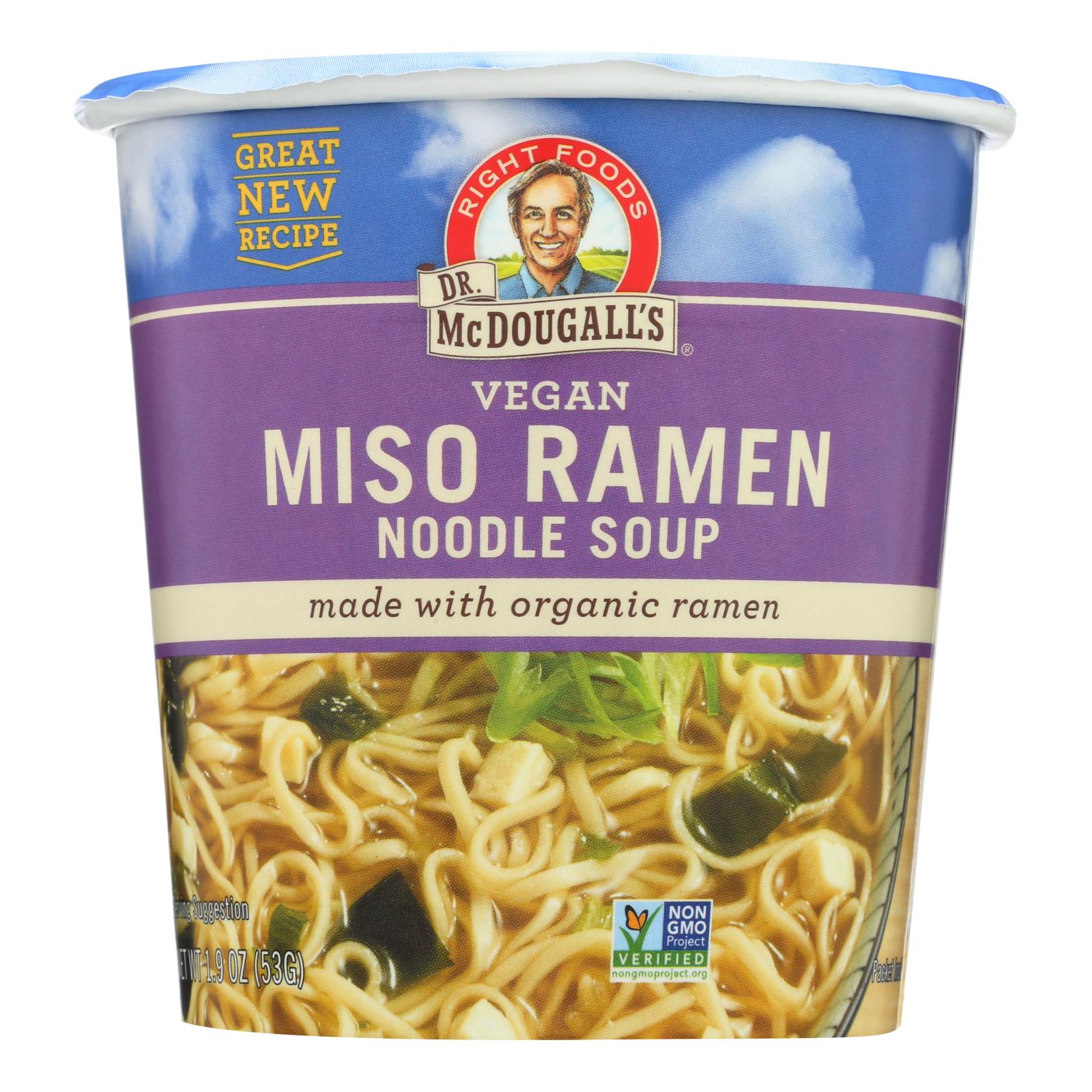 Dr. Mcdougall'S, McDougall's Vegan Miso Ramen Soup Big Cup with Noodles - caisse de 6 - 1.9 oz (paquet de 6)