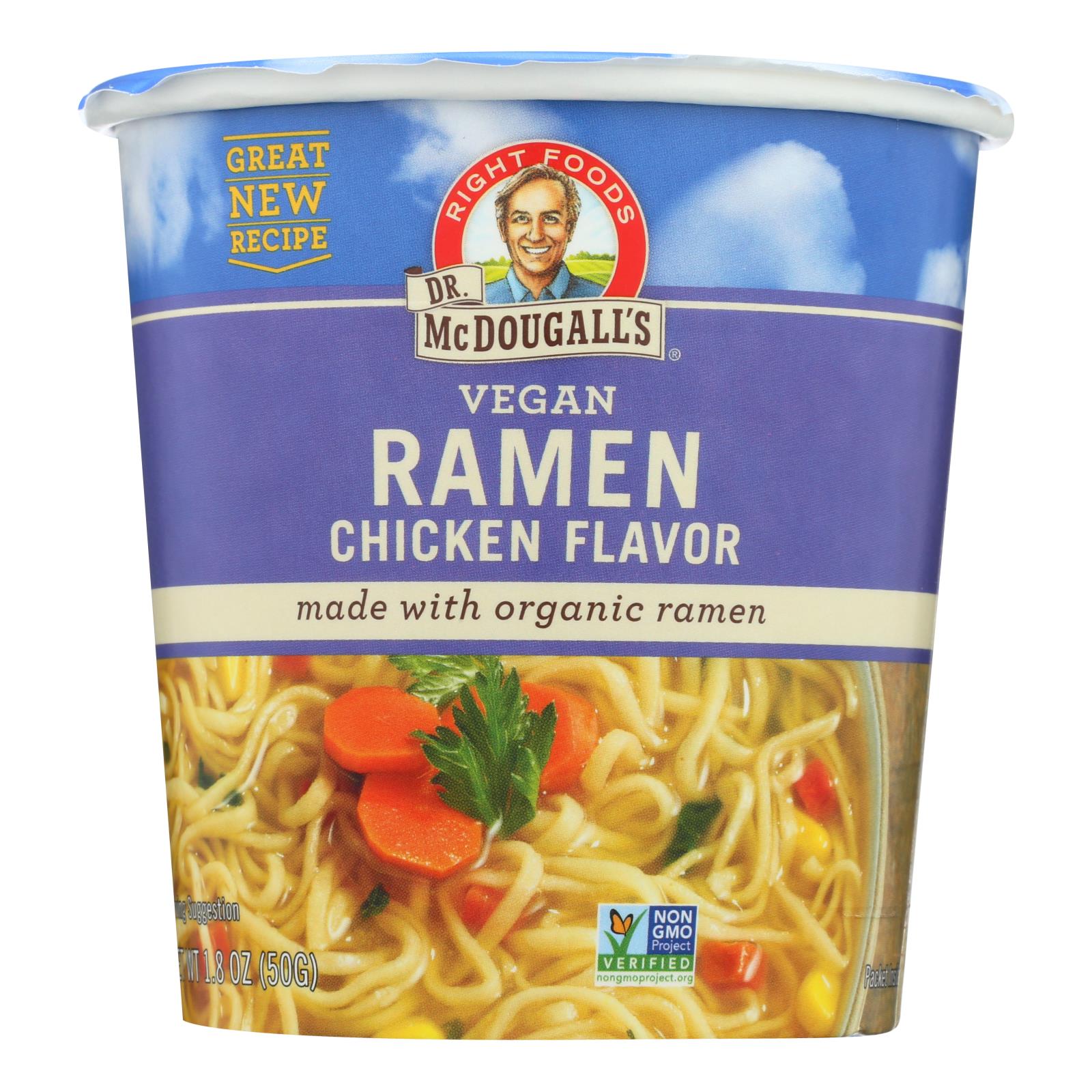 Dr. Mcdougall'S, McDougall's Vegan Ramen Soup Big Cup with Noodles - Chicken - Case of 6 - 1.8 oz. (Pack of 6)