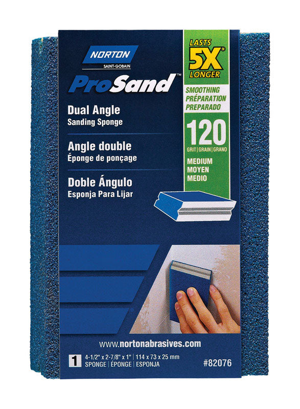 SAINT-GOBAIN ABRASIVES INC, Norton ProSand 4.5 in. L X 2.88 in. W X 1 in. 120 Grit Medium Dual Angle Sanding Sponge