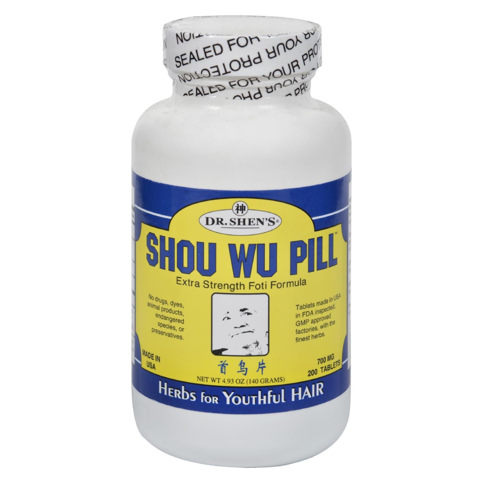 Dr. Shen'S, Shen's Shou Wu Youthful Hair Pill - 700 mg - 200 comprimés