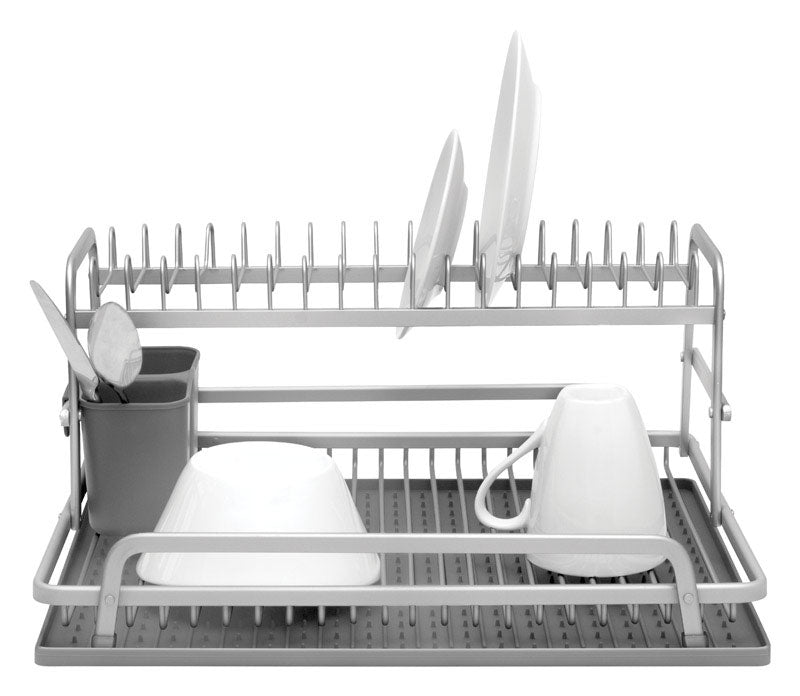 JASCOR HOUSEWARES INC, Ta Da 12-5/16 in.   L x 17-13/16 in.   W X 8.43 in. H Aluminium gris/Silicone Dish Rack/Mat Set