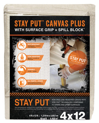 TRIMACO INC, Trimaco Stay Put 4 ft. W X 12 ft. L Canvas Drop Cloth 1 pk