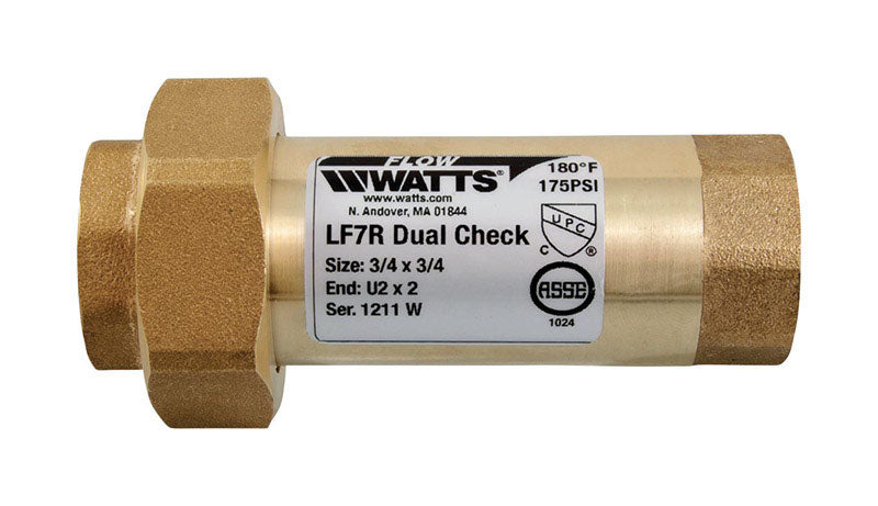 WATTS, Watts 3/4 po. D X 3/4 in. D Threaded Brass Double Check Valve